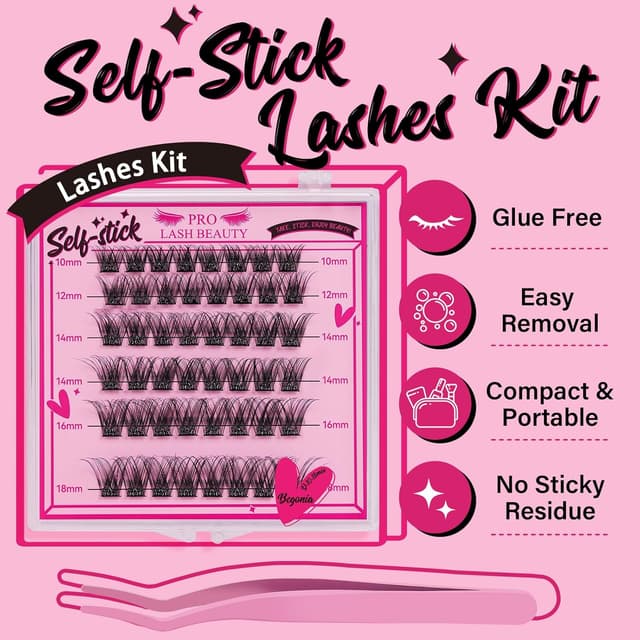 Detalle de PRO LASHBEAUTY Selbstklebende Wimpern zum Aufdrücken – 40 Stück, vorgeklebte Wimpernbügel