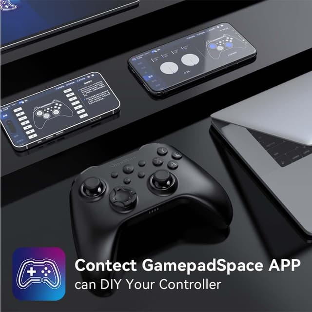 Detalle 2 de ShanWan Wireless Controller für Windows-PC, Android, iPhone, Switch, Steam – 2,4G/Bluetooth Gamepad mit Hall Effect Trigger, Turbo & Rumble (Schwarz)