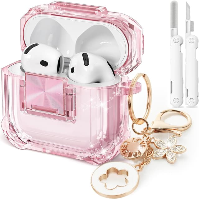 Detalle de Wowwat AirPods 4 Case with Safety Lock, Clear Soft TPU Cover + Keychain & Cleaning Kit (Clear Pink)
