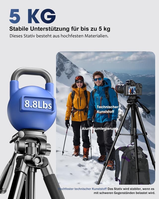 Detalle 2 de CAMBOFOTO SAB265B 186 cm Kamera-Stativ & Einbeinstativ (Aluminium) für DSLR, spiegellose Kameras, Handys