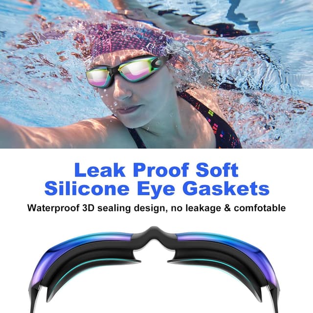 Detalle 2 de Yomisee Swimming Goggles 2 Pack with Anti-Fog, Nose Clip & Earplugs (Adult & 10+)