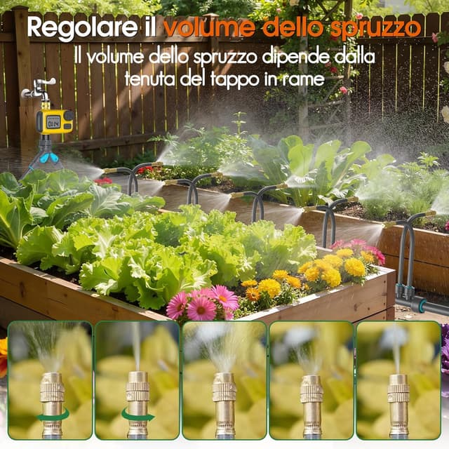 Detalle de CyberOrd Kit di irrigazione a goccia automatico 30 m con timer e 20 ugelli regolabili 360°