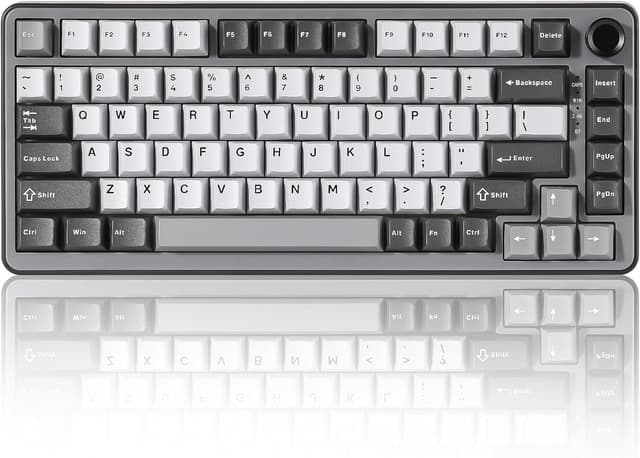 Detalle de YUNZII B75 PRO kabellose mechanische Tastatur (75%, BT/2.4G/Type-C) mit Hot Swap und Drehknopf
