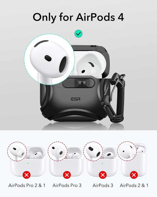 Detalle de ESR AirPods 4 Case (Cyber Series) with MagSafe support, drop protection strap and Find My speaker cutouts