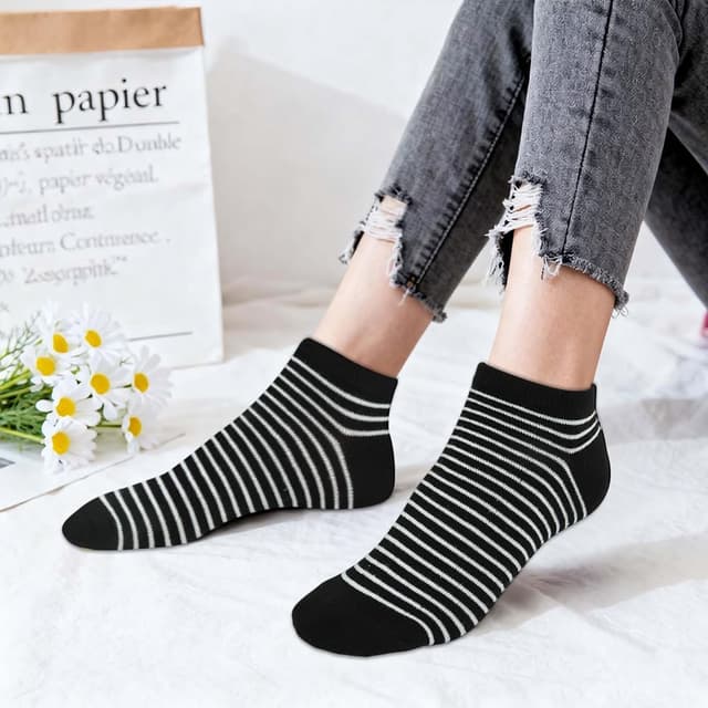 Detalle 2 de DiULi 10 paires de chaussettes femme courtes fantaisie en coton (35-42)