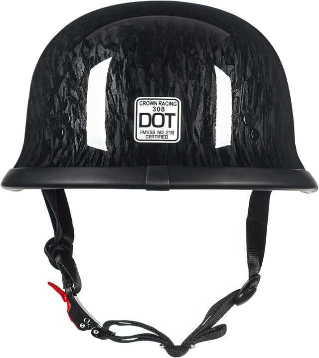 Detalle de Crown Racing German Style Half Motorcycle Helmet (Model-308) — DOT-Approved Open-Face Retro Helmet