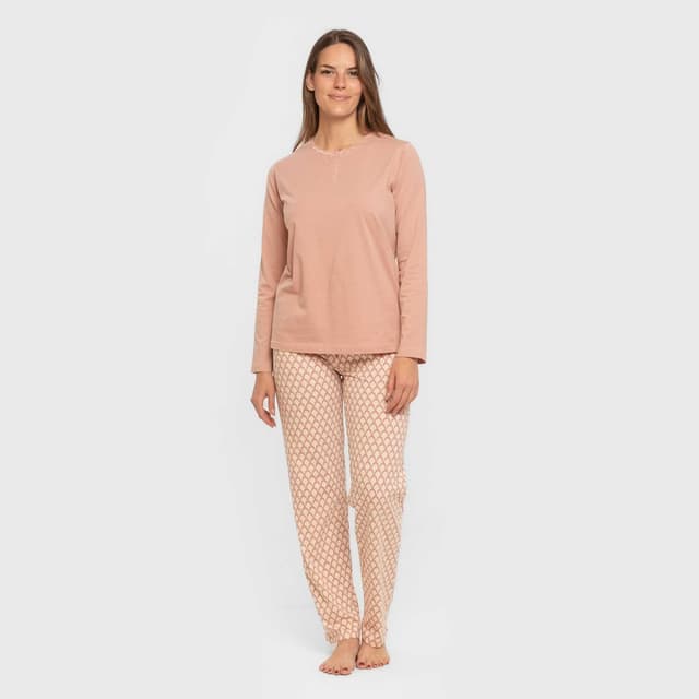 Detalle 2 de TRAMAS+ pigiama donna 100% cotone a maniche lunghe e pantalone lungo (2 pezzi)