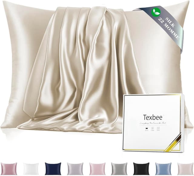 Detalle de Texbee Silk Pillowcase (22 Momme Mulberry Silk) – Cream 50x75 cm, gift box included