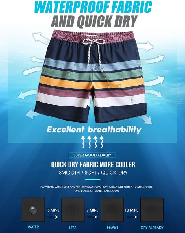 Detalle 2 de MaaMgic Men’s Quick-Dry Swimming Shorts with Mesh Lining (Trunks, Casual Lounge Style)