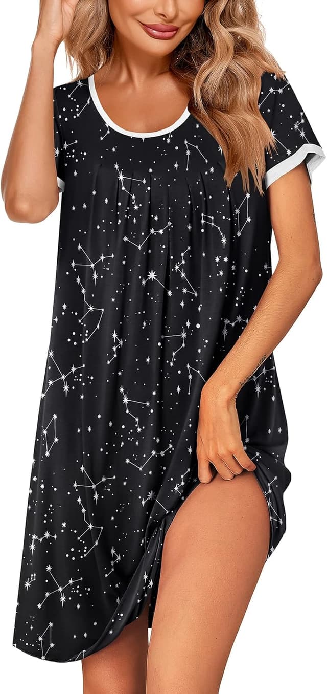 Ekouaer Donna camicia da notte estiva/pigiama a manica corta taglie forti (S-3XL) in rayon con spandex