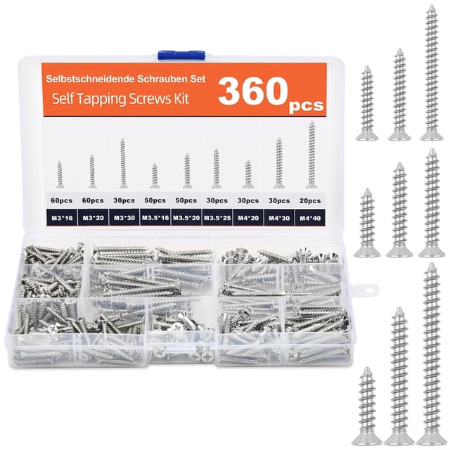 Detalle 2 de Flintronic lot de 360 vis à bois autotaraudeuses à tête fraisée universelle M3/M3.5/M4 (16 à 40 mm) avec boîte PP