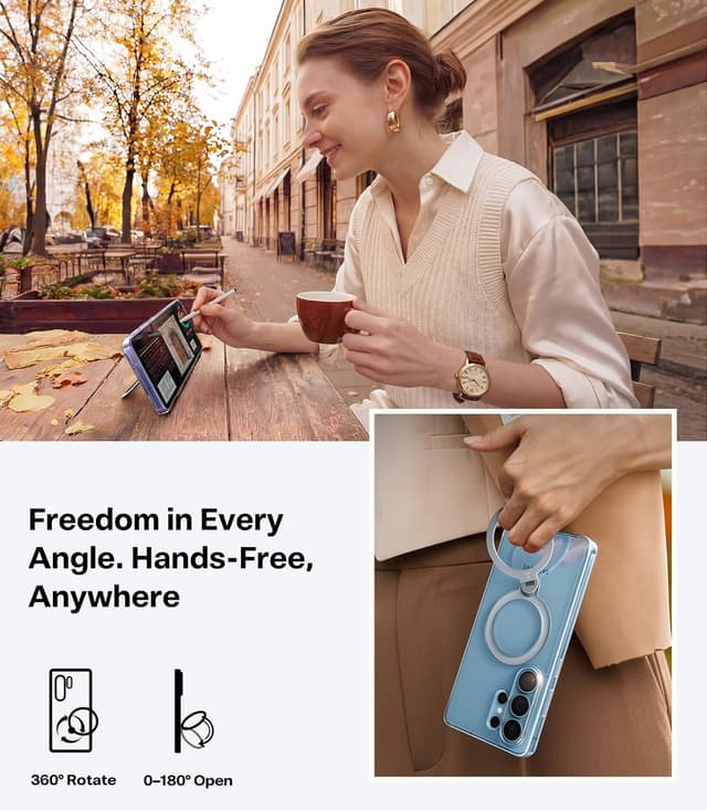 Detalle de TORRAS Q3 Spin Case with Kickstand for Samsung Galaxy S26 Ultra (Clear, MagSafe-compatible)