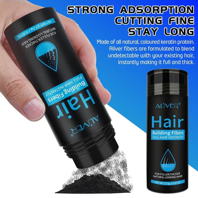 Detalle de Aliver Hair Fibers for Thinning Hair (Black) — 27.5Gr, Undetectable Natural Formula
