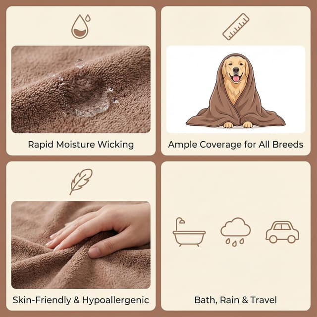 Thumbnail 6 de 2-Pack Microfibre Dog Towels (39.5x20in) – Super Absorbent, Quick-Dry Pet Bath Towels