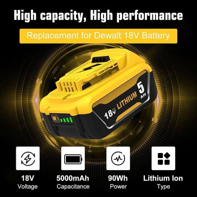 Detalle 2 de Pack 2 batteries Li-ion 18V 5,0Ah Goodexo pour outils Dewalt (remplacement DCB182 / DCB180 / DCB184)