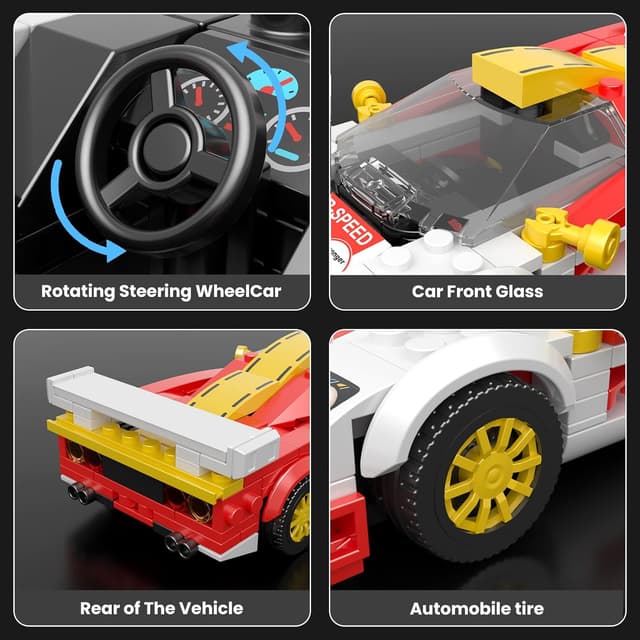 Detalle 2 de Mould King 27089 Technik Speed Champion Klemmbausteine Auto GTR LT mit Acrylvitrine (385 Teile)