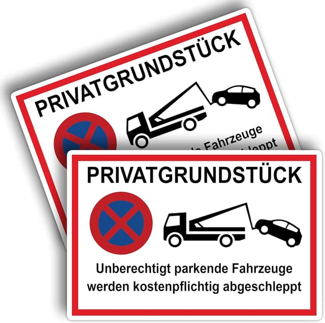 Detalle de 2x Privatgrundstück-Schild „unberechtigt parkende Fahrzeuge werden kostenpflichtig abgeschleppt“ (20 x 30 cm, PVC-Hartschaum, UV-Schutz) von STROBO