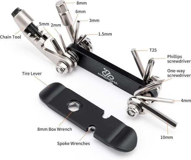 Detalle de Multifunction Bicycle Tool Set 15-in-1 (Black) with Hex Wrenches, T25 Torx, Chain Tool & Spoke Wrenches