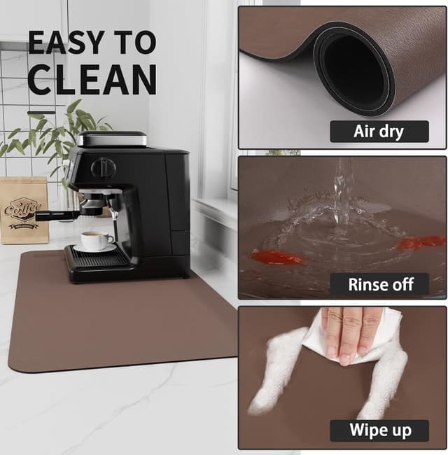 Detalle 2 de HotLive Coffee Mat (Absorbent, PU Surface, Natural Rubber Back) for Kitchen Countertop Use