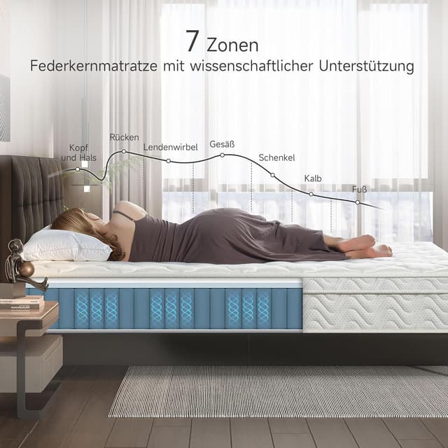 Detalle de Z-hom Matratze 90x200 cm, 26 cm Höhe – 7-Zonen Taschenfederkern (H2/H3) mit Komfortschaum