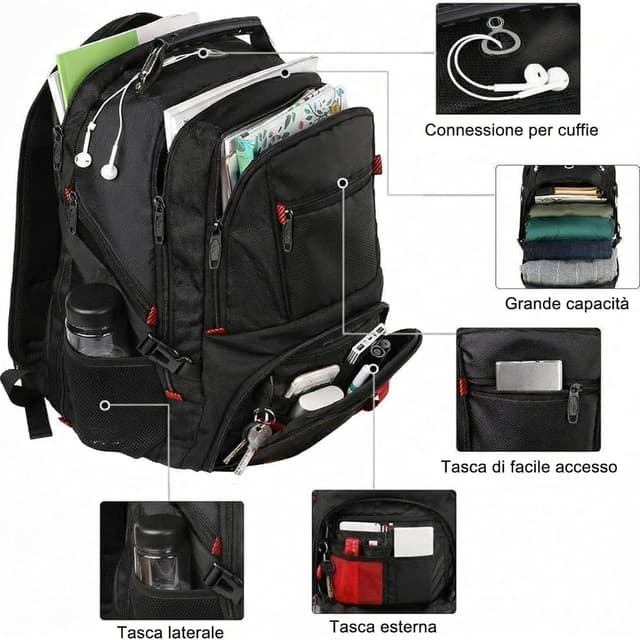 Detalle de MATEIN Zaino Zaino Uomo Grande 50L con porta PC da 17 pollici, impermeabile e con USB esterna (nero)