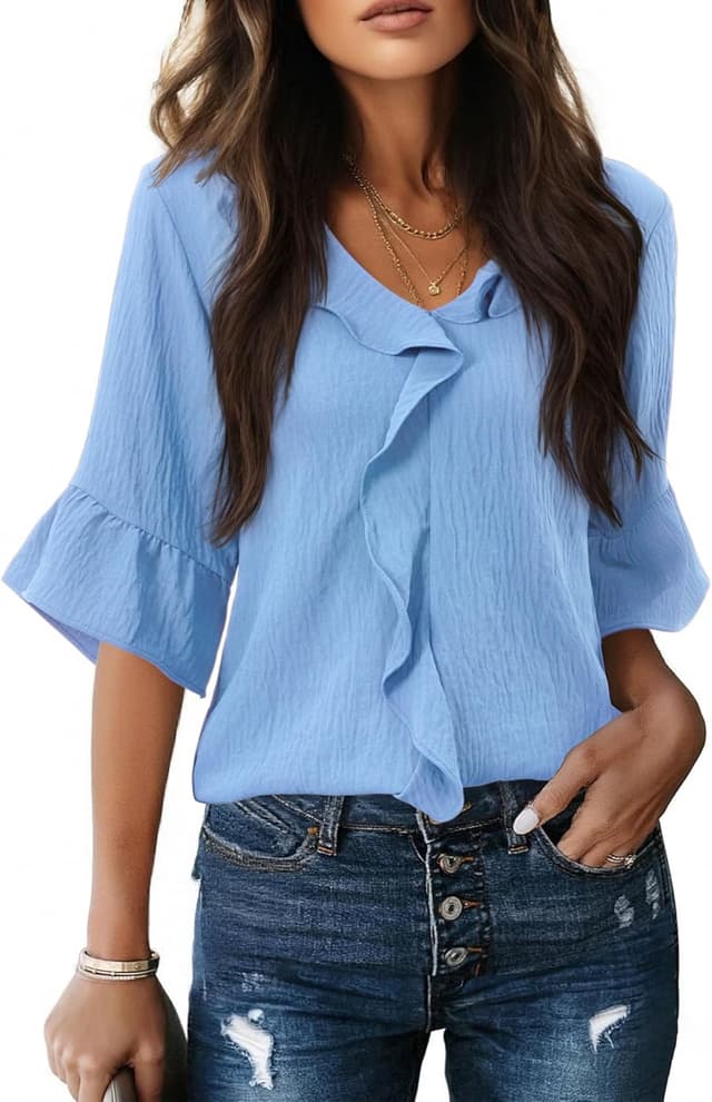 Thumbnail 6 de siliteelon Women’s 3/4 Sleeve Ruffle Bell Blouse for Business Casual & Formal Work