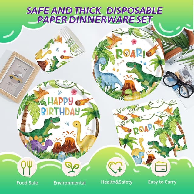 Thumbnail 2 de CANCJ Dinosaurier Partygeschirr Set für 10 Gäste