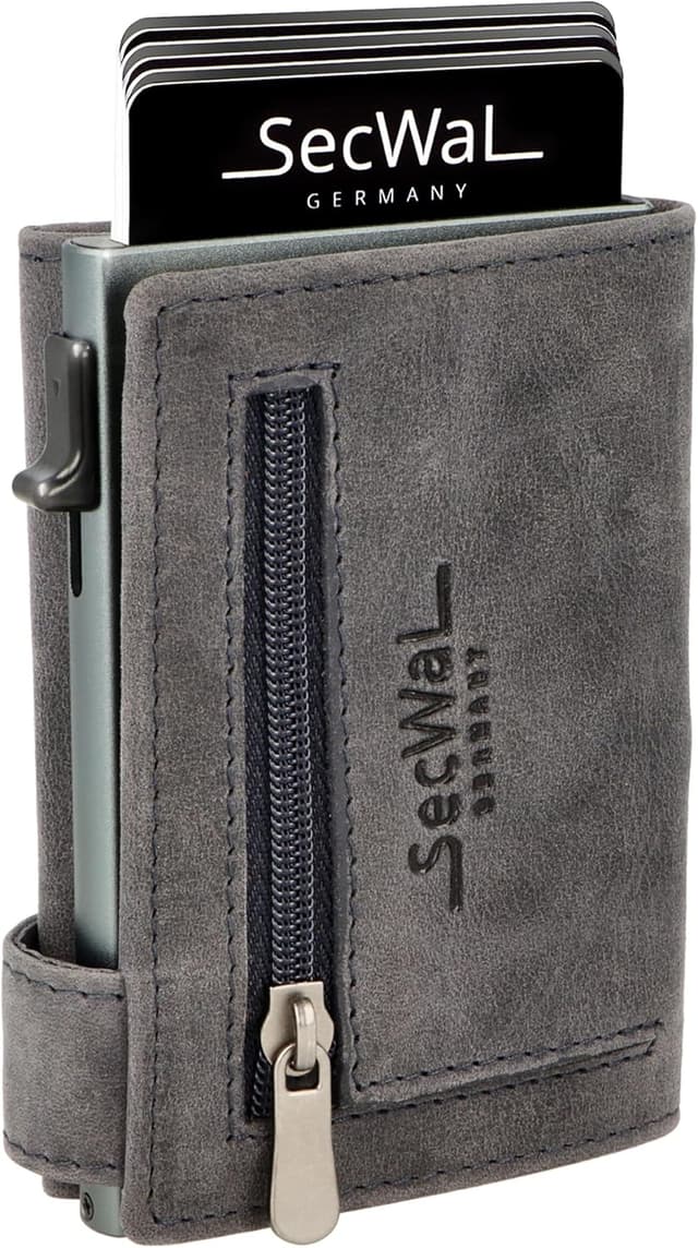 Detalle de SecWal Kartenetui mit Münzfach und Reißverschluss – Echtleder Mini-Geldbörse mit RFID-Schutz (9,5 × 7,0 × 2 cm)