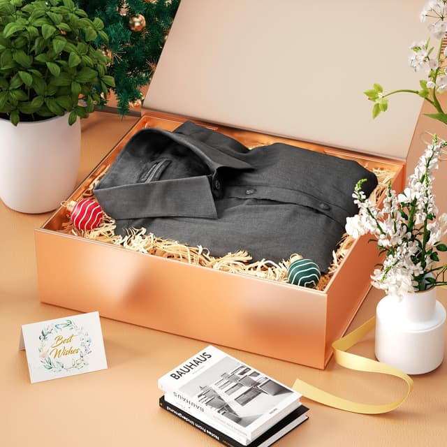 Detalle de 1 Pack Rose Gold Magnetic Closure Collapsible Gift Boxes (30 x 20 x 7.6 cm)