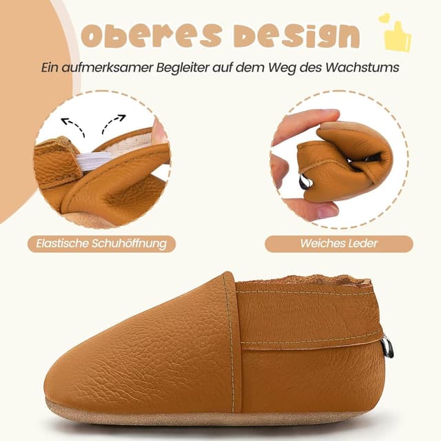 Detalle 2 de HMIYA Weiche Leder-Krabbelschuhe & Lauflernschuhe mit Wildledersohle für Babys (0–24 Monate)
