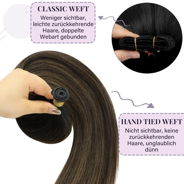 Detalle de Fshine Genie Weft Extensions aus Remy Echthaar – Balayage Dunkelbraun bis Kastanienbraun, 60 cm / 60 g (Echthaar Tressen)