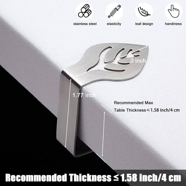 Detalle 2 de Leaf-shaped table cloth clips (10-pack) for outside & inside tables, stainless steel large clamp
