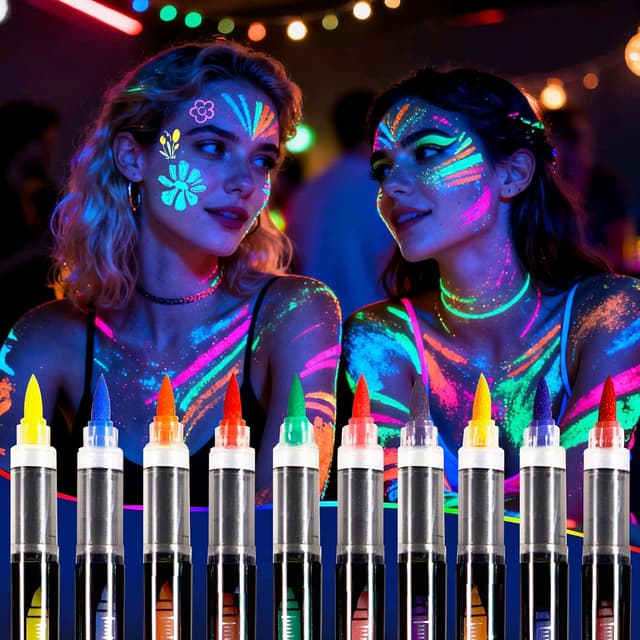 Detalle de Oiomniv UV-Schwarzlicht Stifte Set (10 Farben) für Neon-Glow Face & Body Paint