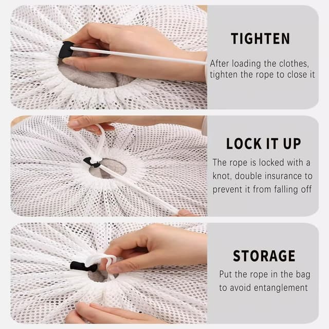 Detalle de 2er-Set Wäschenetz Groß (90 x 110 cm, XXXL) mit Kordelstopper – für Waschmaschine, Schutz & Sortieren