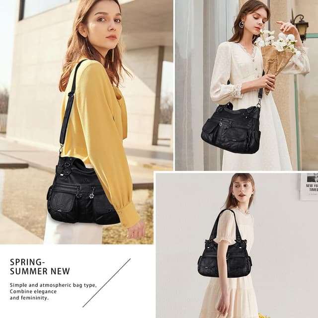 Detalle 2 de Angel Kiss 5739-1 Femme noir en cuir PU lavé – sac à bandoulière taille unique