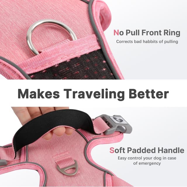 Detalle de Belababy Dog Harness Small Dog (Pink S) – anti-pull dog harness with soft padded handle