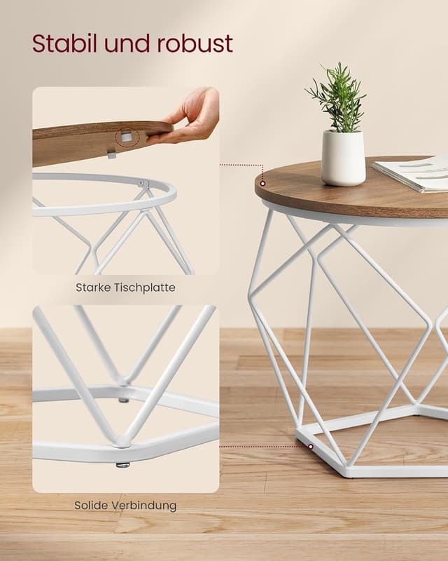 Thumbnail 6 de VASAGLE Couchtisch rund im 2er-Set (abnehmbare Tischplatte) LET040K41 – honigbraun/wolkenweiß