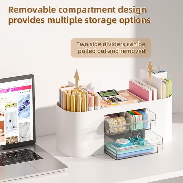 Detalle de Marbrasse Organizer scrivania con 3 cassetti e 7 scomparti (bianco)