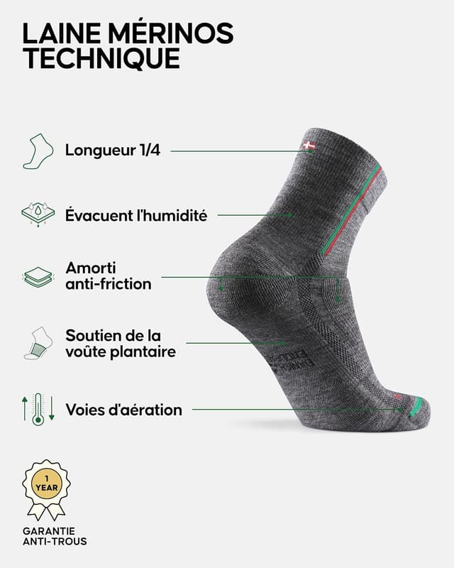 Detalle de Danish Endurance Chaussettes de cyclisme en laine mérinos thermiques (lot de 2) pour homme et femme