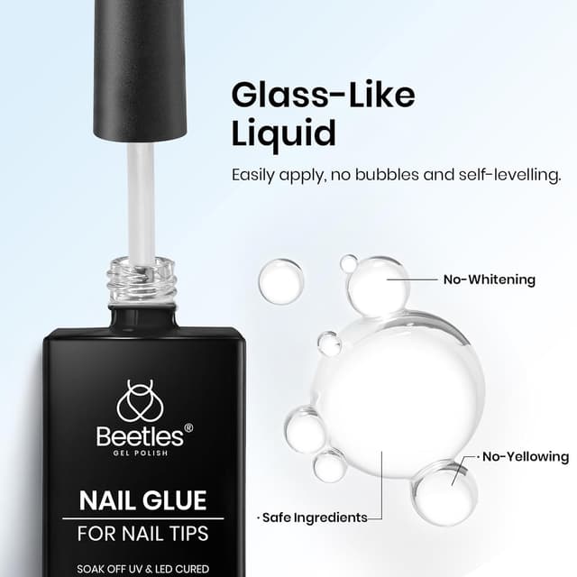 Detalle 2 de Beetles 9 in 1 Gel Nail Glue for Acrylic Tips (2 x 10ml) — UV/LED Cured False Nail Adhesive