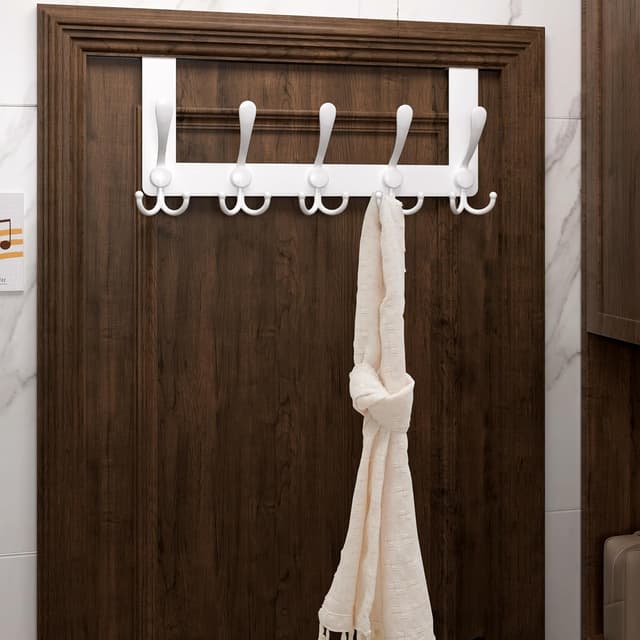 Detalle de HONSKY Over Door Hook – Stylish 5 Triple Hooks (White) door towel rack