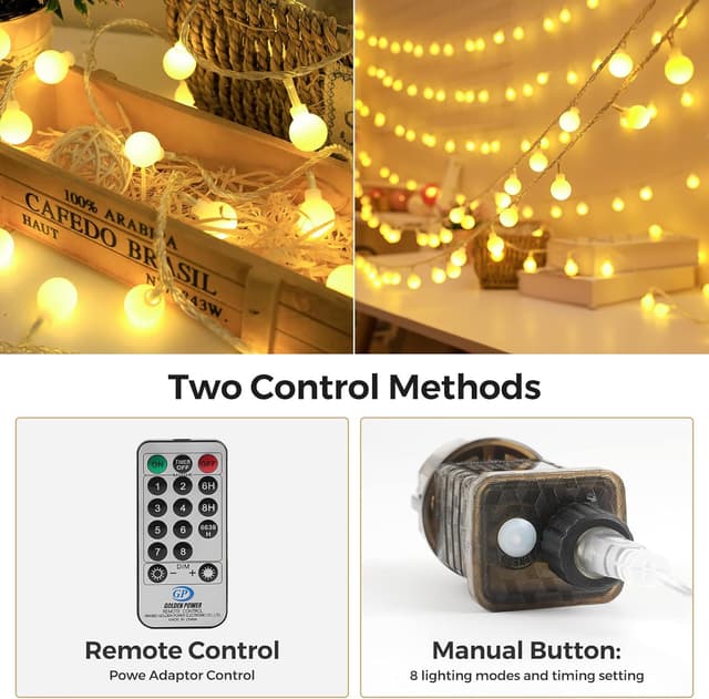 Detalle de LED Lichterkette mit Stecker, 27 m Kugel warmweiß inkl. Fernbedienung & Timer (IP44)