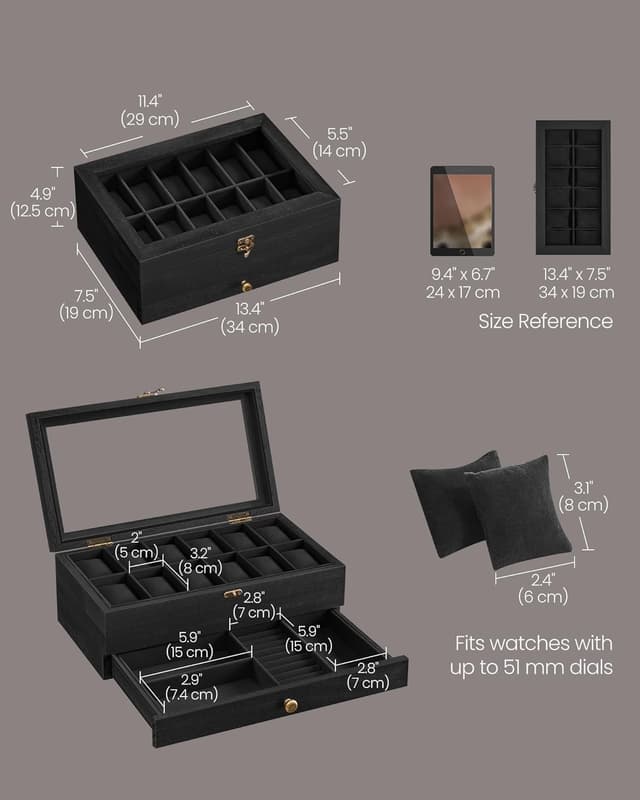Detalle de Songmics watch box 12 slots JOW012B02