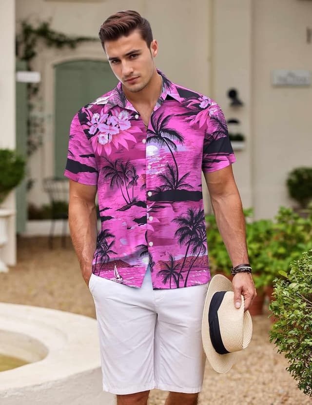 Detalle de Gavliuu Chemise hawaïenne homme à manches courtes imprimé tropical