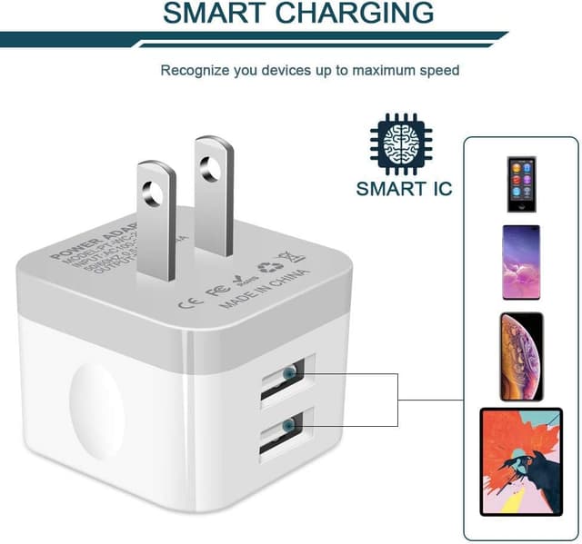 Detalle 2 de AILKIN 2-Pack 2.4A Dual USB Wall Charger (Flat, 90-Degree Plug) for iPhone & Samsung