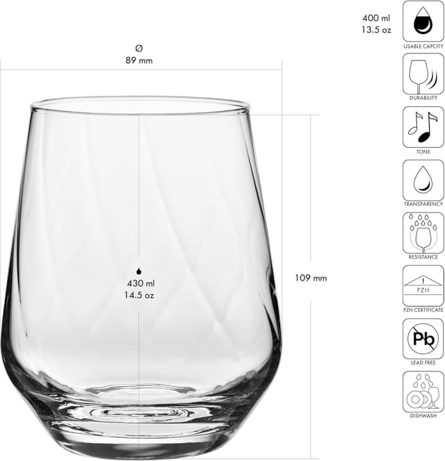 Detalle de Krosno Splendour Lumi strukturierte Trinkgläser im 3er-Set (400 ml) für Wasser, Saft, Wein & Cocktails