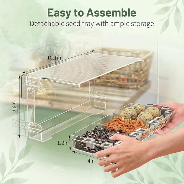 Detalle de Furkoazki Window Bird Feeder with Clear Acrylic Construction (Three Compartments, 5 Perches)