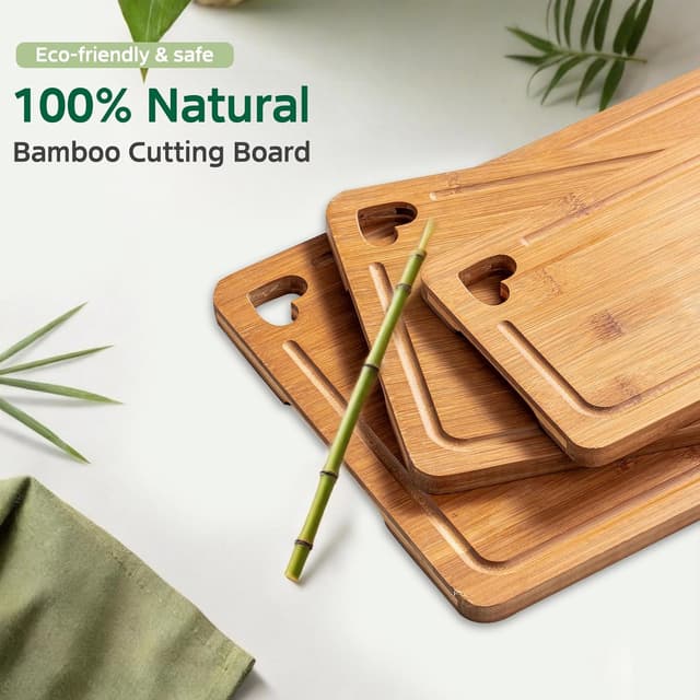 Thumbnail 6 de Vocvee Bamboo Cutting Boards for Kitchen (Set of 3) with Storage Stand, Juice Groove & Dual-Sided Prep/Serving