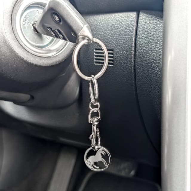 Thumbnail 6 de com-four Portachiavi in metallo con moschettone e chip per carrello della spesa, 5 pezzi (motivi cavallo, gatto, cane, salamandra, scoiattolo)