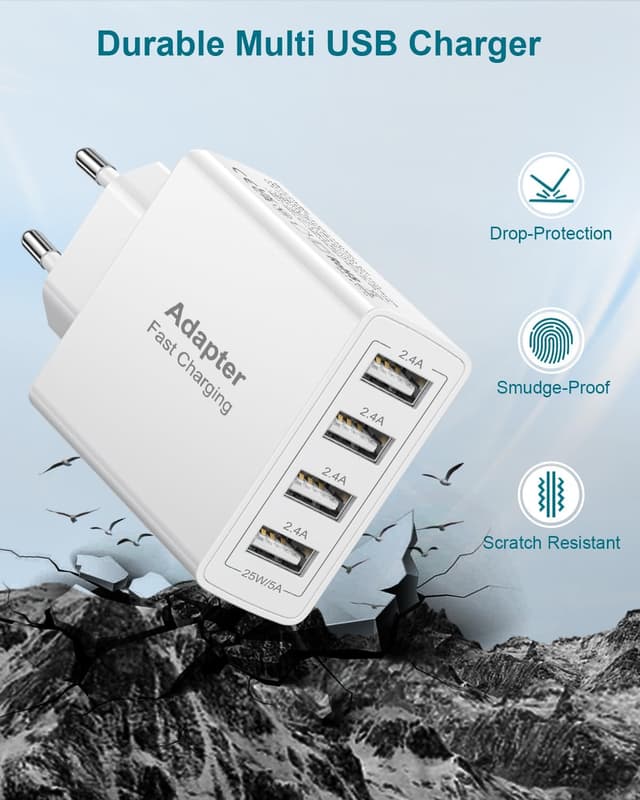Detalle de Caricatore USB multiplo 4 porte 25W/5A con IC intelligente e protezioni